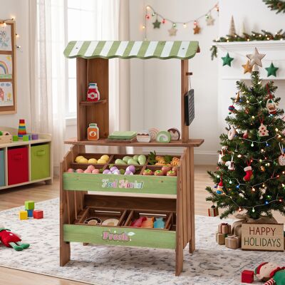 Costway Kinder Kaufladen aus Holz Spielzeug Marktstand mit 6 Fächern & 2 Boxen für Kinder ab 3 Jahren Costway Kinder Kaufladen aus Holz Spielzeug Marktstand mit 6 Fächern & 2 Boxen für Kinder ab 3 Jahren