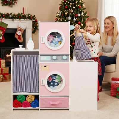 Costway Holz Kinder-Wäsche-Set Spielzeug Waschmaschine mit Waschmittelflasche Bügeleisen Rosa Costway Holz Kinder-Wäsche-Set Spielzeug Waschmaschine mit Waschmittelflasche Bügeleisen Rosa