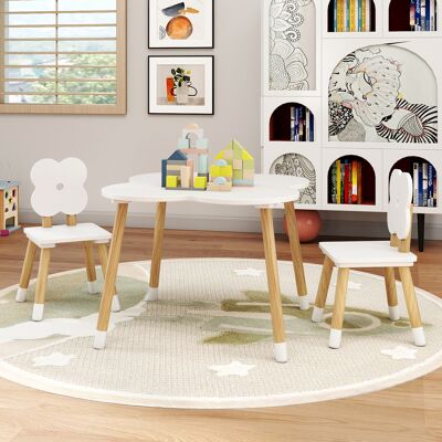 Costway Kindertisch-Set in Blumenform hölzerner Spiel- und Aktivitätentisch für Kinder mit 2 kindgerechten Stühlen Weiß Costway Kindertisch-Set in Blumenform hölzerner Spiel- und Aktivitätentisch für Kinder mit 2 kindgerechten Stühlen Weiß