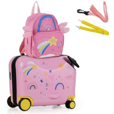 Costway 2tlg Kinderkoffer + Rucksack 47 cm Langer Aufsitzkoffer und 30 cm Breiter Rucksack Stern Costway 2tlg Kinderkoffer + Rucksack 47 cm Langer Aufsitzkoffer und 30 cm Breiter Rucksack Stern