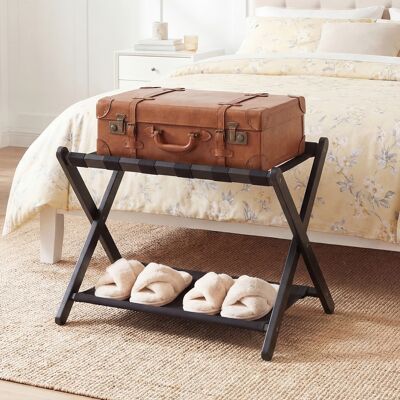 Costway 2er Set Kofferständer Klappbar Gepäckständer aus Gummibaumholz mit 2 Ablagen 67 x 46 x 52 cm Schwarz Costway 2er Set Kofferständer Klappbar Gepäckständer aus Gummibaumholz mit 2 Ablagen 67 x 46 x 52 cm Schwarz
