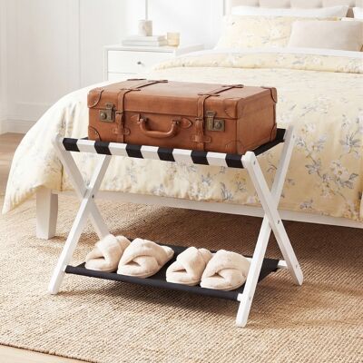 Costway 2er Set Kofferständer Klappbar Gepäckständer aus Gummibaumholz mit 2 Ablagen 67 x 46 x 52 cm Weiß Costway 2er Set Kofferständer Klappbar Gepäckständer aus Gummibaumholz mit 2 Ablagen 67 x 46 x 52 cm Weiß