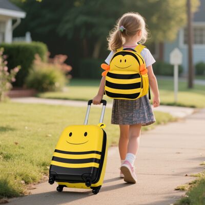 Costway 2tlg Kinderkoffer + Rucksack 12”+16” Kindertrolley Kindergepäck mit Anti-Verlust-Seil Bienen Costway 2tlg Kinderkoffer + Rucksack 12”+16” Kindertrolley Kindergepäck mit Anti-Verlust-Seil Bienen