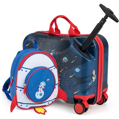 Costway 2tlg Kinderkoffer + Rucksack 47 cm Langer Aufsitzkoffer und 30 cm Breiter Rucksack 12"+18" Astronauten Costway 2tlg Kinderkoffer + Rucksack 47 cm Langer Aufsitzkoffer und 30 cm Breiter Rucksack 12"+18" Astronauten