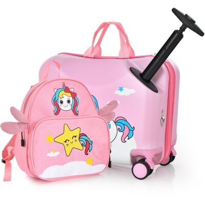 Costway 2tlg Kinderkoffer + Rucksack 47 cm Langer Aufsitzkoffer und 30 cm Breiter Rucksack Rosa Einhorn Costway 2tlg Kinderkoffer + Rucksack 47 cm Langer Aufsitzkoffer und 30 cm Breiter Rucksack Rosa Einhorn