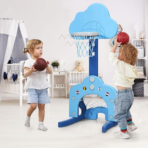 Costway 3 in 1 Kinder Spielplatz mit Höhenverstellbarem Basketballkorb & Fußballtor & Golf Blau
