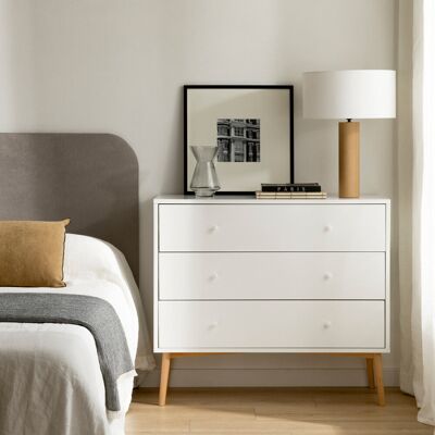 Tilo weiße und natürliche Kommode - Kenay Home Natur - Weiß 88 cm x 100 cm Tilo weiße und natürliche Kommode - Kenay Home Natur - Weiß 88 cm x 100 cm