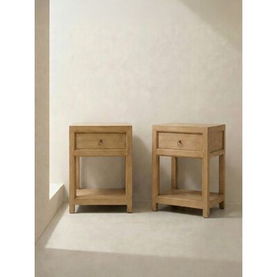 Kenay - Pack 2 mesitas de noche estrecha natural 1 cajón Rustic Kenay - Pack 2 mesitas de noche estrecha natural 1 cajón Rustic