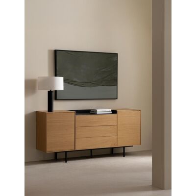 Joelle Sideboard 180 aus Eichenfurnier - Kenay Home Natürlich - Schwarz 80 cm x 180 cm Joelle Sideboard 180 aus Eichenfurnier - Kenay Home Natürlich - Schwarz 80 cm x 180 cm
