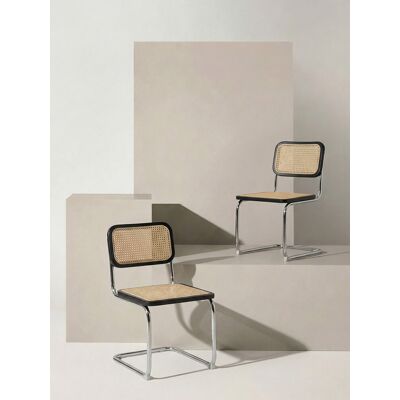 Lunel 2er-Set Stühle Holz und Rattan Metallbeine in Schwarz und Natur - Kenay Home Schwarz 84 cm x 45 cm Lunel 2er-Set Stühle Holz und Rattan Metallbeine in Schwarz und Natur - Kenay Home Schwarz 84 cm x 45 cm