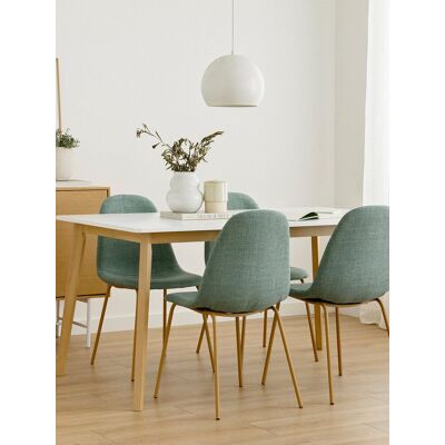Rechteckiger weiß-naturfarbener Esstisch Set 150 Basic 4 gepolsterte Stühle - Kenay Home x Rechteckiger weiß-naturfarbener Esstisch Set 150 Basic 4 gepolsterte Stühle - Kenay Home x