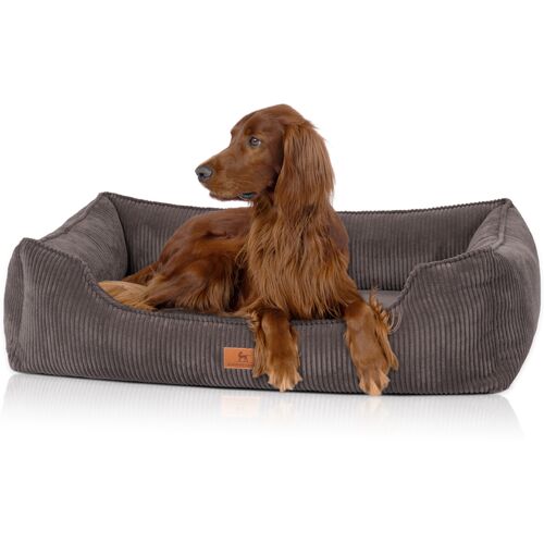 Knuffelwuff orthopädisches Hundebett aus Cord mit Handwebcharakter Nunavut M-L 85 x 63cm Braungrau
