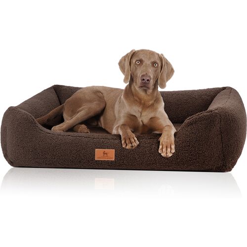 Knuffelwuff orthopädisches Hundebett Wollekopp aus kuscheligem Teddy Material M-L 85 x 63cm Braun