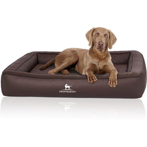 Knuffelwuff Orthopädisches Hundebett aus Laser gestepptem Kunstleder Hampstead S 70 x 50cm Braun