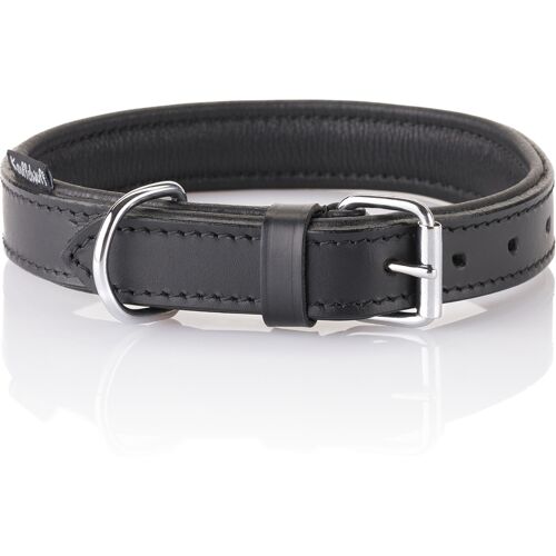 Knuffelwuff weiches Echtleder Hundehalsband Ticino, Schwarz, 19-25cm