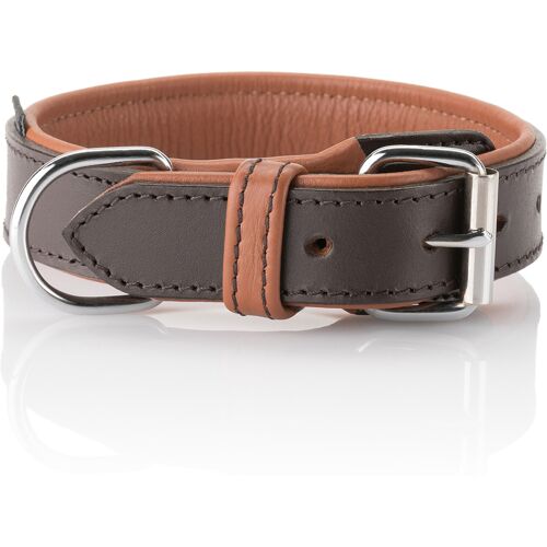 Knuffelwuff weiches Echtleder Hundehalsband mit Schnallenschutz Detroit Braun/Orangebraun...