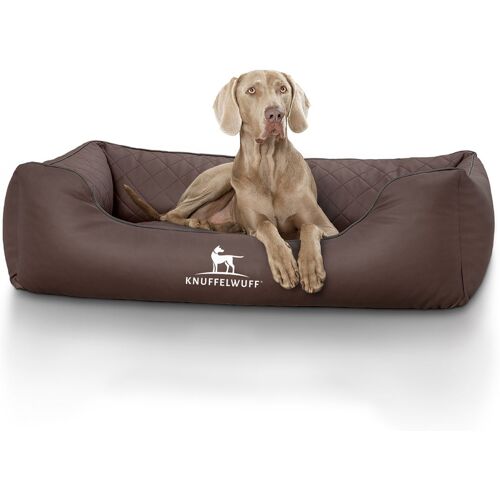 Knuffelwuff Orthopädisches Hundebett Madison aus laser-gestepptem Kunstleder XXL 120 x 85cm Braun