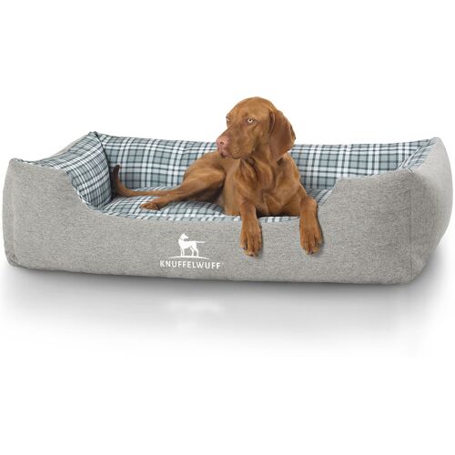 Knuffelwuff Hundebett Lennard aus Velours mit Karomuster XXL 120 x 85cm Grau/Grün