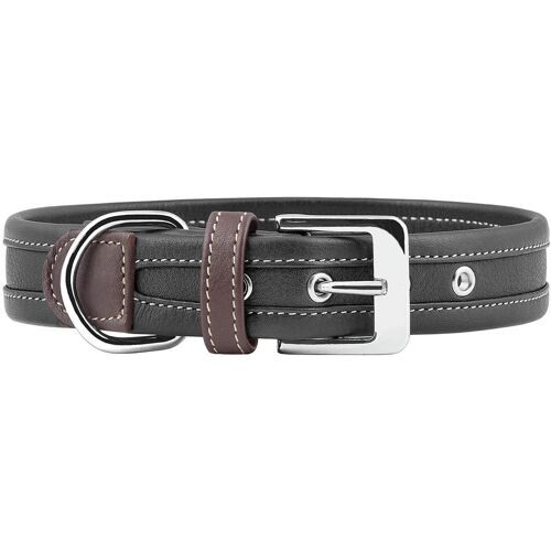 Knuffelwuff weiches Echtleder Hundehalsband Midpines Schwarz 35-42cm, 2,8cm