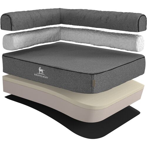 Knuffelwuff Orthopädisches Eck Hundebett Marlie aus Velours mit Handwebcharakter XL 100 x 70cm...