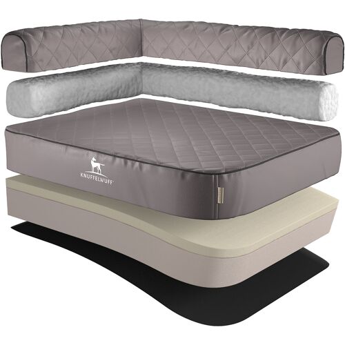Knuffelwuff Orthopädisches Eck Hundebett Winslow aus laser-gestepptem Kunstleder L 85 x 63cm Grau...