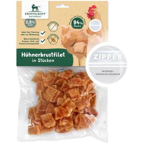 Knuffelwuff Hühnerbrustfilet in Stückchen - Premium Hundesnack aus fast 100% Hähnchenfleisch, 250g