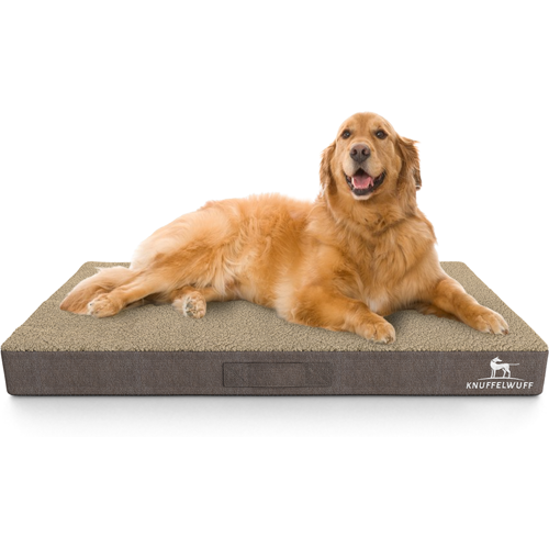 Knuffelwuff orthopädische Hundematte Ellenie aus Teddymaterial und Velours 79 x 60cm Beige