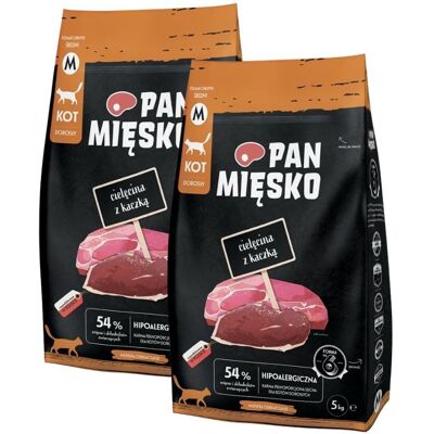 PAN MIĘSKO Trockenfutter mit Kalb und Ente für adulte Katzen M hypoallergen 2x5 kg PAN MIĘSKO Trockenfutter mit Kalb und Ente für adulte Katzen M hypoallergen 2x5 kg