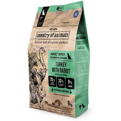 COUNTRY OF ANIMALS Turkey with Rabbit Trockenfutter mit Pute und Kaninchen für adulte S Hunde 9 kg COUNTRY OF ANIMALS Turkey with Rabbit Trockenfutter mit Pute und Kaninchen für adulte S Hunde 9 kg