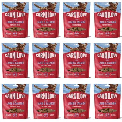 CARNILOVE Dog Jerky Lamb with Salmon Leckerlis mit Lamm und Lachs für adulte Hunde 12x100g CARNILOVE Dog Jerky Lamb with Salmon Leckerlis mit Lamm und Lachs für adulte Hunde 12x100g