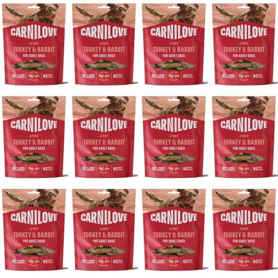 CARNILOVE Dog Jerky Turkey and Rabbit Leckerlis mit Truthahn und Kaninchen für adulte Hunde 12x100g CARNILOVE Dog Jerky Turkey and Rabbit Leckerlis mit Truthahn und Kaninchen für adulte Hunde 12x100g