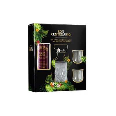 Ron Centenario Fundacion Solera 20 40% Vol. 0,7 Liter im GP mit 2 Gläsern und Glaskaraffe Ron Centenario Fundacion Solera 20 40% Vol. 0,7 Liter im GP mit 2 Gläsern und Glaskaraffe
