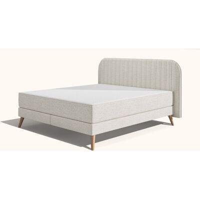 Emma Original Elite Boxspringbett – Beige - 160x200cm - Kopfteil Streifen - Holzfüße Emma Original Elite Boxspringbett – Beige - 160x200cm - Kopfteil Streifen - Holzfüße