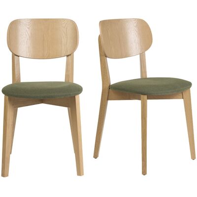 Miliboo Vintage-Stühle aus hellem Eichenholz und grün-khaki strukturiertem Samtoptik-Stoff (Set mit 2) LUCIA Miliboo Vintage-Stühle aus hellem Eichenholz und grün-khaki strukturiertem Samtoptik-Stoff (Set mit 2) LUCIA