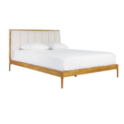 Miliboo Doppelbett 160x200 cm aus hellem Holz und hellgrauem Stoff RONN Miliboo Doppelbett 160x200 cm aus hellem Holz und hellgrauem Stoff RONN