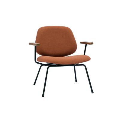 Miliboo Design-Sessel aus Stoff mit Bouclé-Wolleffekt in Terracotta, schwarzem Metall und dunklem Holz BARNET Miliboo Design-Sessel aus Stoff mit Bouclé-Wolleffekt in Terracotta, schwarzem Metall und dunklem Holz BARNET