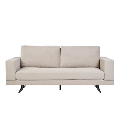 Miliboo Designer-Sofa mit 3 Sitzen aus Beige Chenille-Stoff und schwarzem Metall LENNON Miliboo Designer-Sofa mit 3 Sitzen aus Beige Chenille-Stoff und schwarzem Metall LENNON