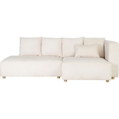 Miliboo Dreisitzer Ecksofa in beige Cordstoff und hellem Holz HARLEM Miliboo Dreisitzer Ecksofa in beige Cordstoff und hellem Holz HARLEM