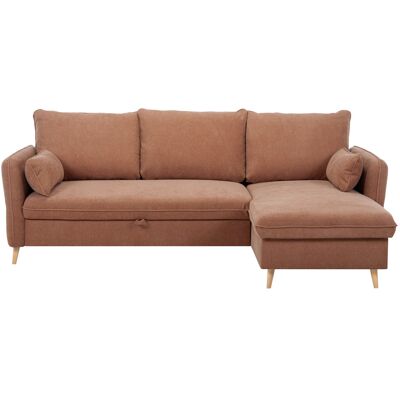 Miliboo Eck-Schlafsofa mit Stauraum 3/4-Sitzer Stoff in Terracotta und helles Holz DRISS Miliboo Eck-Schlafsofa mit Stauraum 3/4-Sitzer Stoff in Terracotta und helles Holz DRISS