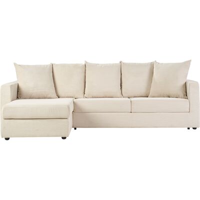 Miliboo Ecksofa linksseitig konvertibel 4 Sitzer in beige Rippenvelours mit 13 cm Matratze BACIO Miliboo Ecksofa linksseitig konvertibel 4 Sitzer in beige Rippenvelours mit 13 cm Matratze BACIO