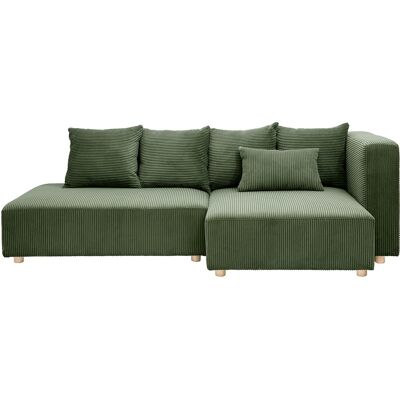 Miliboo Ecksofa rechts 3-Sitzer in kaki grünem Cordstoff und hellem Holz HARLEM Miliboo Ecksofa rechts 3-Sitzer in kaki grünem Cordstoff und hellem Holz HARLEM