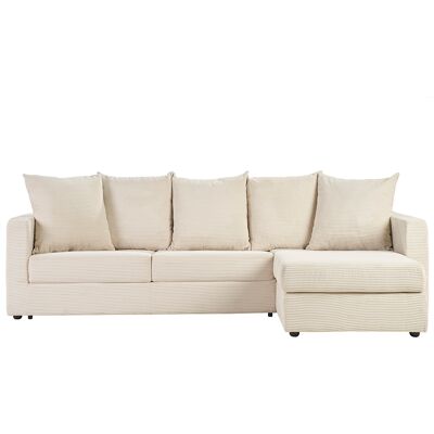 Miliboo Ecksofa rechts umwandelbar 4 Sitze in beige Cordstoff mit 13 cm Matratze BACIO Miliboo Ecksofa rechts umwandelbar 4 Sitze in beige Cordstoff mit 13 cm Matratze BACIO