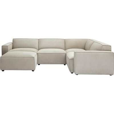 Miliboo Modulares Ecksofa 5 Sitzplätze und Hocker in beigem Samt-Effekt Textilstoff SPLIT Miliboo Modulares Ecksofa 5 Sitzplätze und Hocker in beigem Samt-Effekt Textilstoff SPLIT