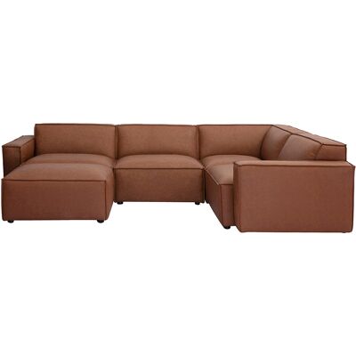 Miliboo Modulares Vintage-Ecksofa mit 5 Sitzplätzen und Hocker in braunem Leder SPLIT Miliboo Modulares Vintage-Ecksofa mit 5 Sitzplätzen und Hocker in braunem Leder SPLIT