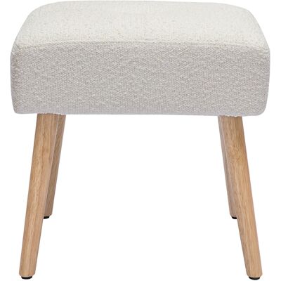 Miliboo Niedriger Hocker aus weißem Stoff mit Bouclé-Wolleffekt und hellem Massivholz H46 cm GUESTA Miliboo Niedriger Hocker aus weißem Stoff mit Bouclé-Wolleffekt und hellem Massivholz H46 cm GUESTA