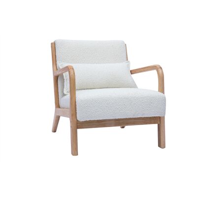Miliboo DERRY Skandinavischer Sessel - Bouclé Weiß & Helles Holz Miliboo DERRY Skandinavischer Sessel - Bouclé Weiß & Helles Holz