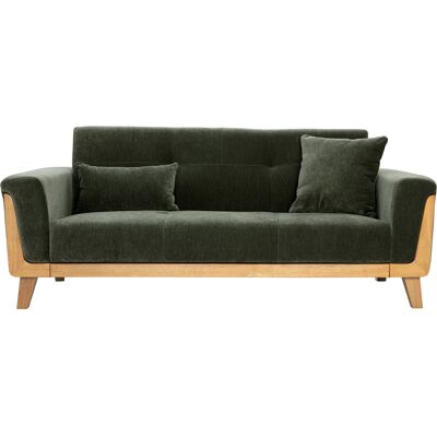 Miliboo Skandinavisches 3-Sitzer-Sofa aus grünem khakifarbenem Samtstoff und hellem Holz FJORD Miliboo Skandinavisches 3-Sitzer-Sofa aus grünem khakifarbenem Samtstoff und hellem Holz FJORD