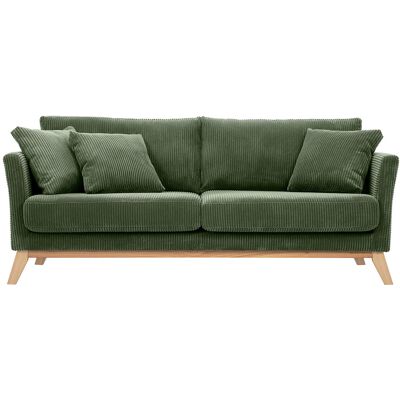 Miliboo Skandinavisches 3-Sitzer Sofa in Khaki-Rippensamt und hellem Holz OSLO Miliboo Skandinavisches 3-Sitzer Sofa in Khaki-Rippensamt und hellem Holz OSLO
