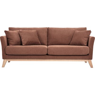 Miliboo Skandinavisches Sofa mit 3 Sitzplätzen in gebranntem Erde Chenille-Stoff und hellem Holz OSLO Miliboo Skandinavisches Sofa mit 3 Sitzplätzen in gebranntem Erde Chenille-Stoff und hellem Holz OSLO