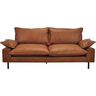 Miliboo Sofa aus Leder in Antikoptik in Cognacbraun und schwarzem Metall 3-Sitzer DORY Miliboo Sofa aus Leder in Antikoptik in Cognacbraun und schwarzem Metall 3-Sitzer DORY